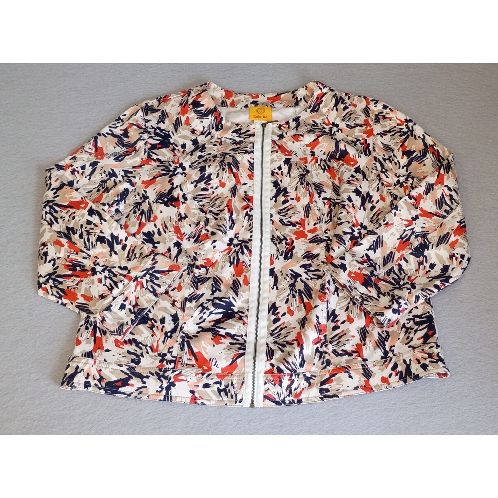 RUBY RD Womens Sz 14 Lightweight 3/4 Sleeve Zip Up‎ Blazer Jacket Orange Black